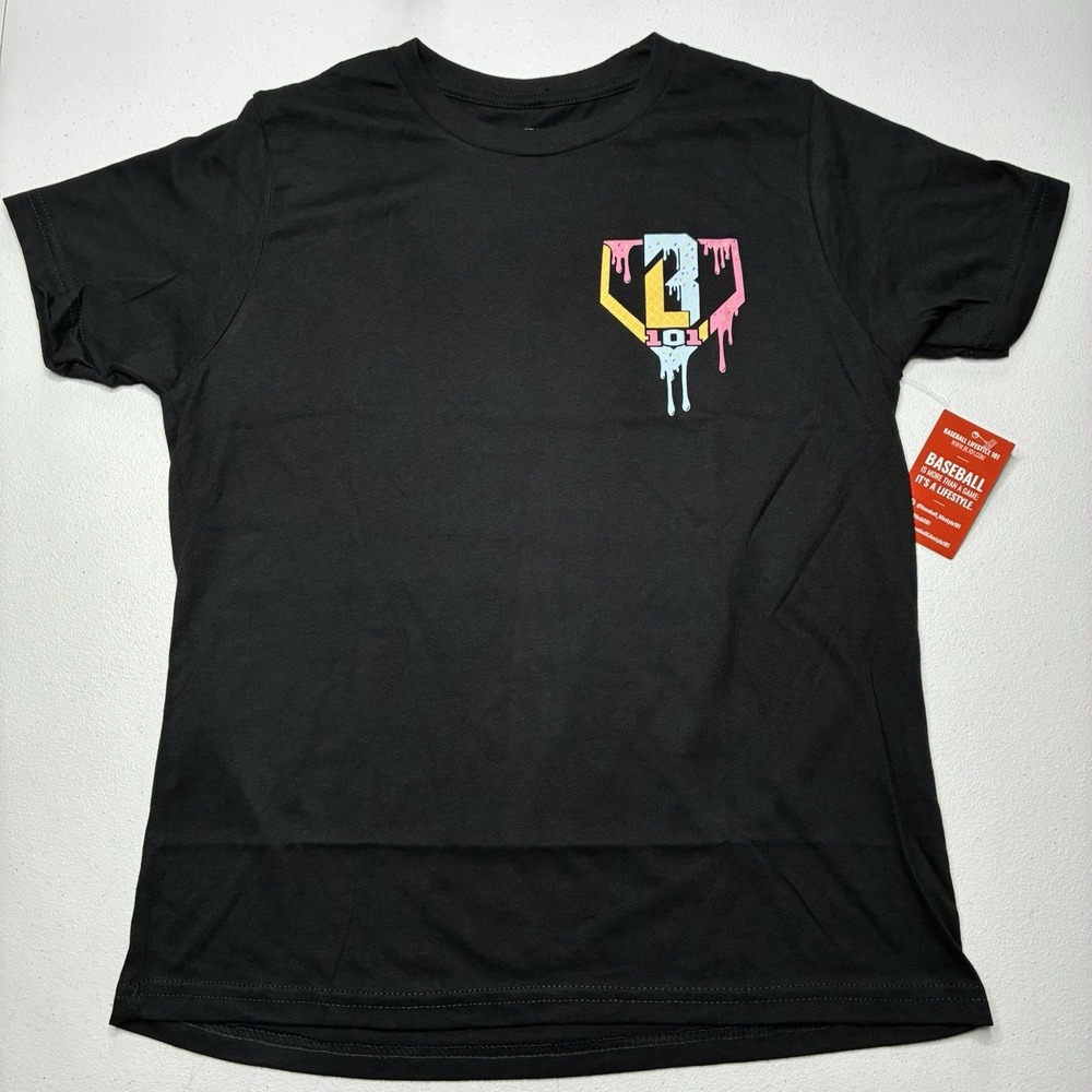 Baseball Lifestyle 101 Ice Cream T-Shirt Youth Large Cotton Candy Black NWT